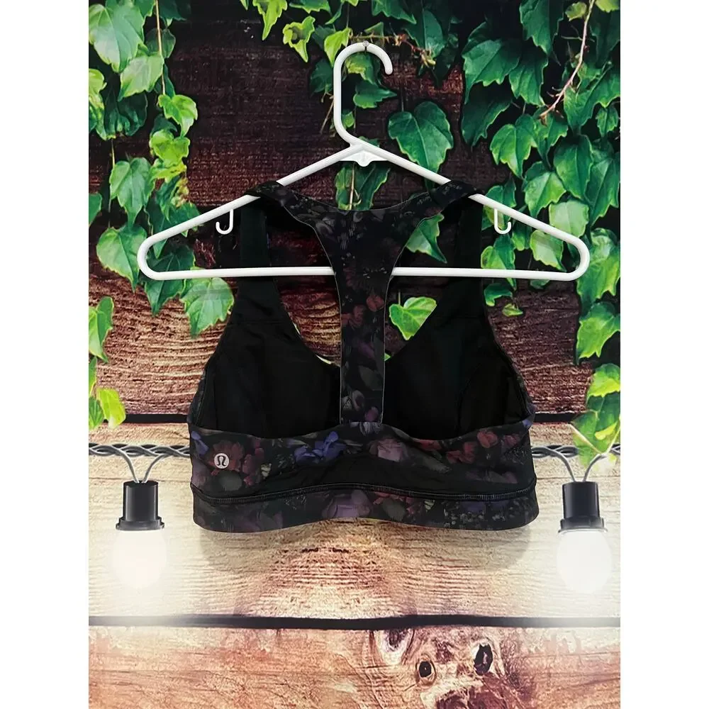 Lululemon Break Free Sports Athletic Yoga Bra Nulux Frozen Floral Black Womens 8 - Picture 6 of 9